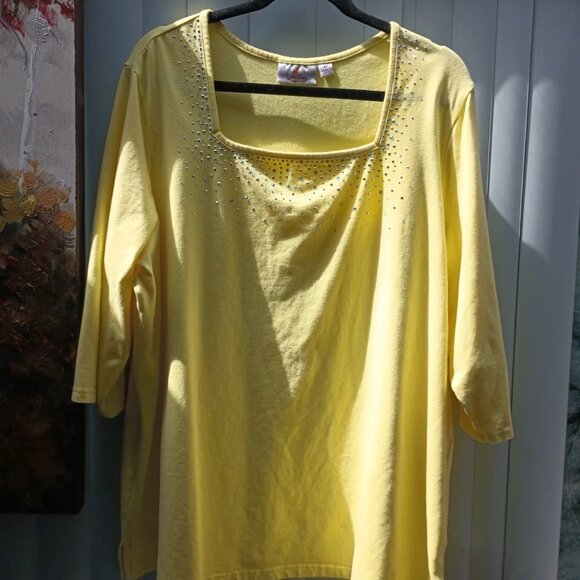 Quacker Factory 2x Bright Yellow Embellished Cotton T - Picture 4 of 9